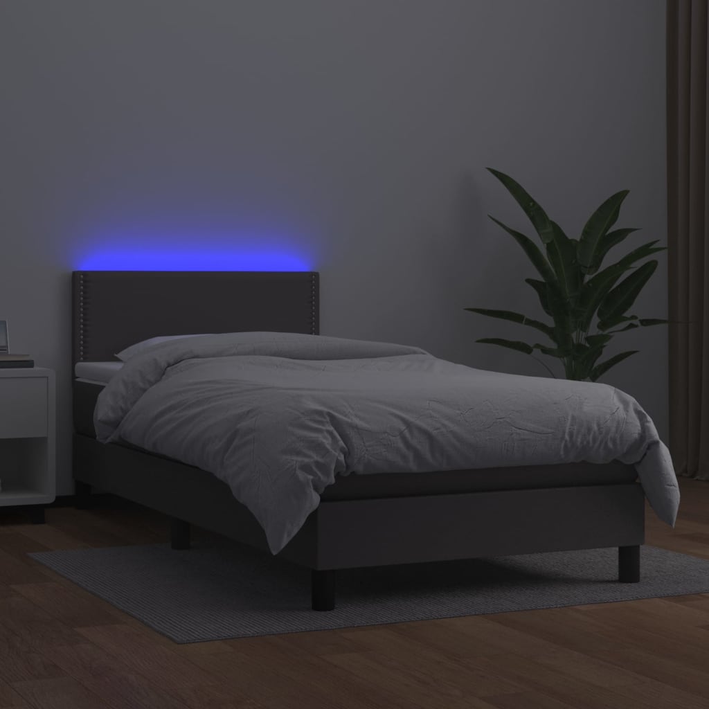 Krevet box spring s madracem LED sivi 80x200 cm od umjetne kože