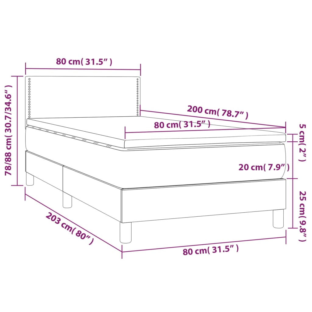 Krevet box spring s madracem LED sivi 80x200 cm od umjetne kože