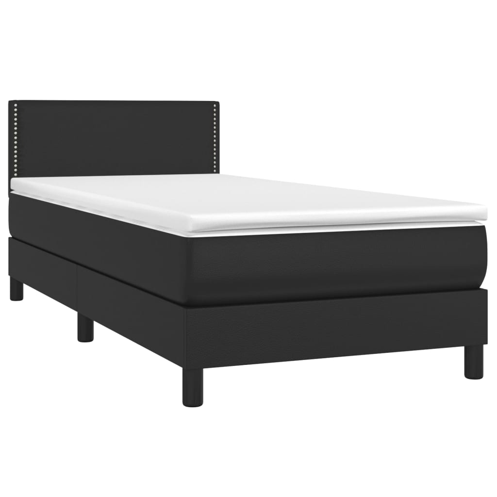 Krevet box spring s madracem LED crni 90x200 cm od umjetne kože