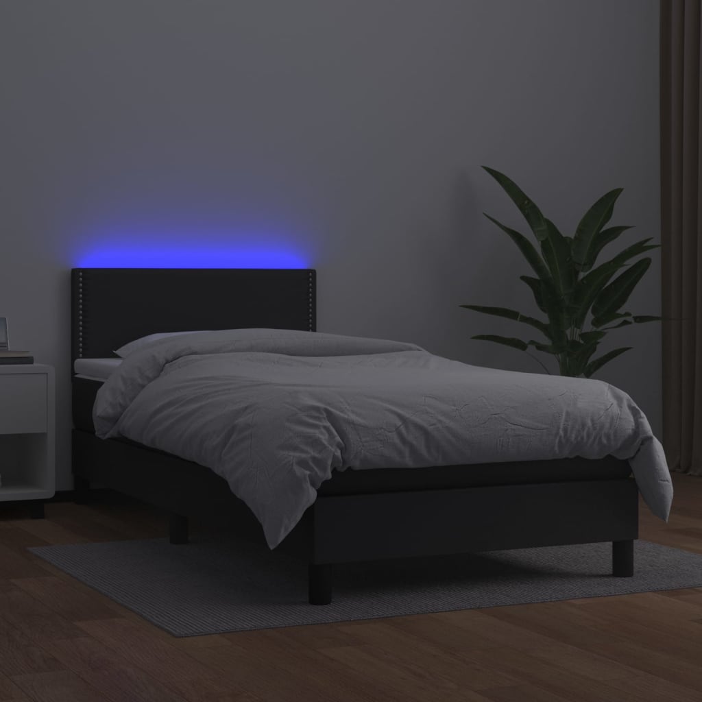 Krevet box spring s madracem LED crni 90x200 cm od umjetne kože