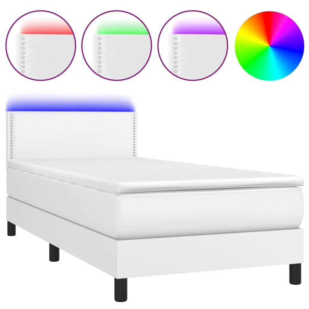Krevet box spring s madracem LED bijeli 100x200 cm umjetna koža