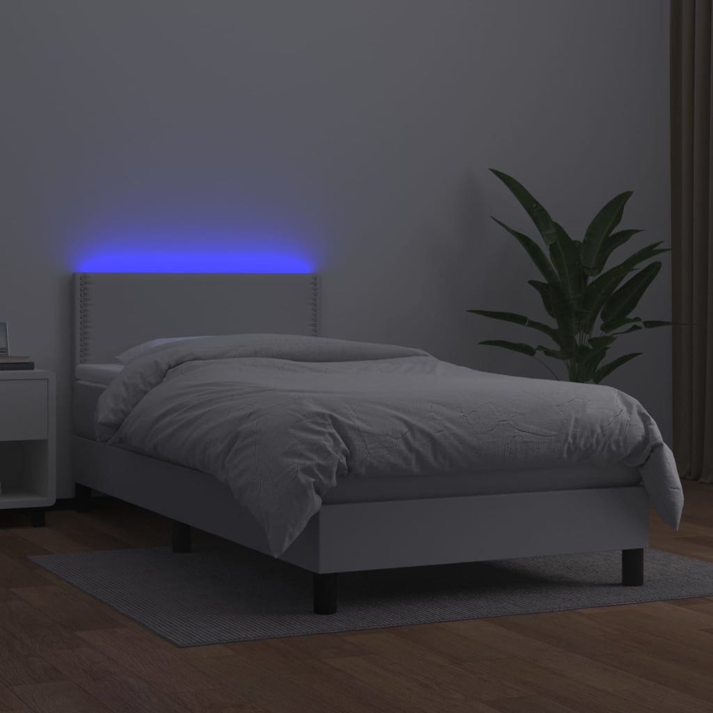 Krevet box spring s madracem LED bijeli 100x200 cm umjetna koža