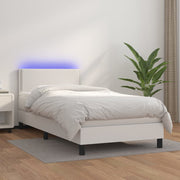 Krevet box spring s madracem LED bijeli 100x200 cm umjetna koža