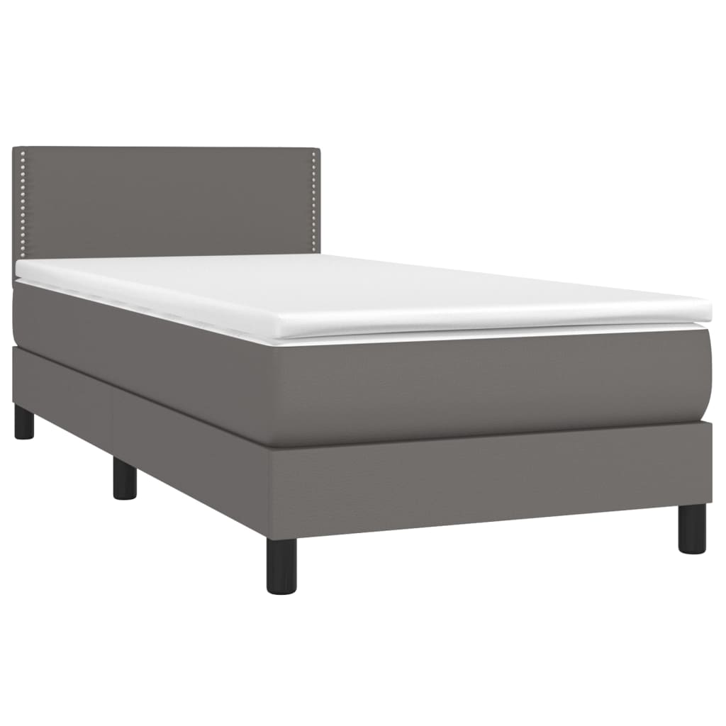 Krevet box spring s madracem LED sivi 100x200cm od umjetne kože