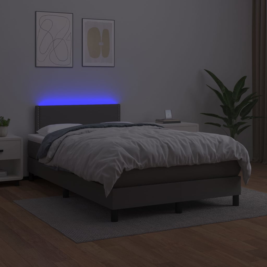 Krevet box spring s madracem LED sivi 120x200cm od umjetne kože