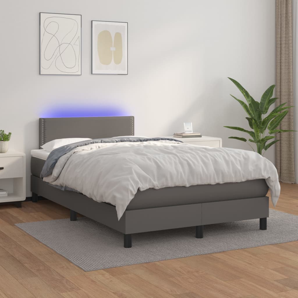 Krevet box spring s madracem LED sivi 120x200cm od umjetne kože