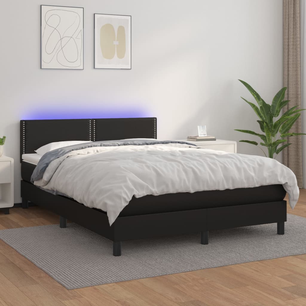 Krevet box spring s madracem LED crni 140 x 190 cm umjetna koža