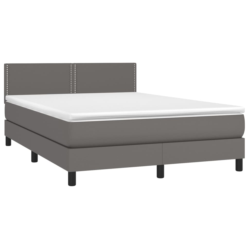 Krevet box spring s madracem LED sivi 140x190cm od umjetne kože