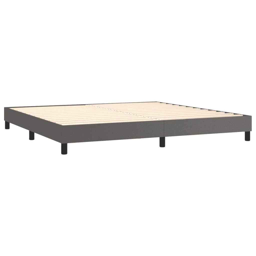 Krevet box spring s madracem LED sivi 200x200cm od umjetne kože