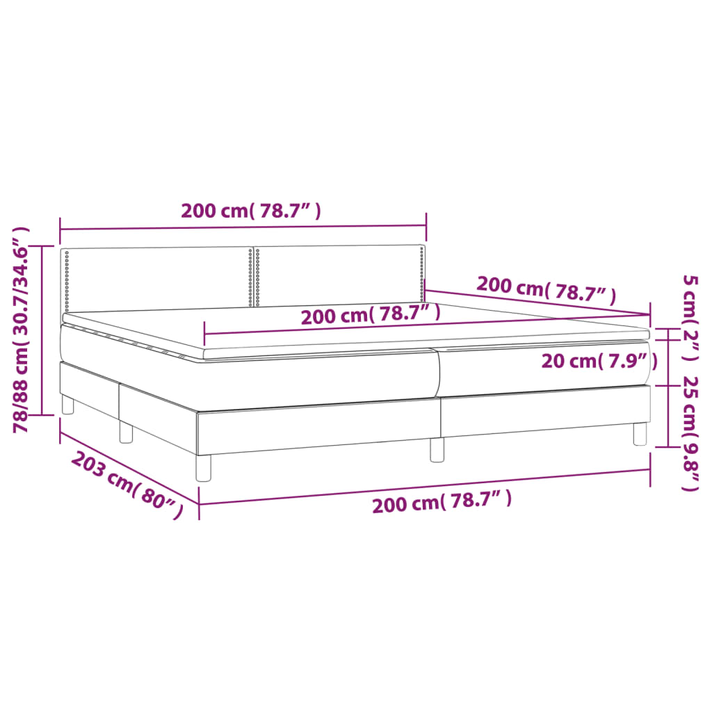 Krevet box spring s madracem LED sivi 200x200cm od umjetne kože