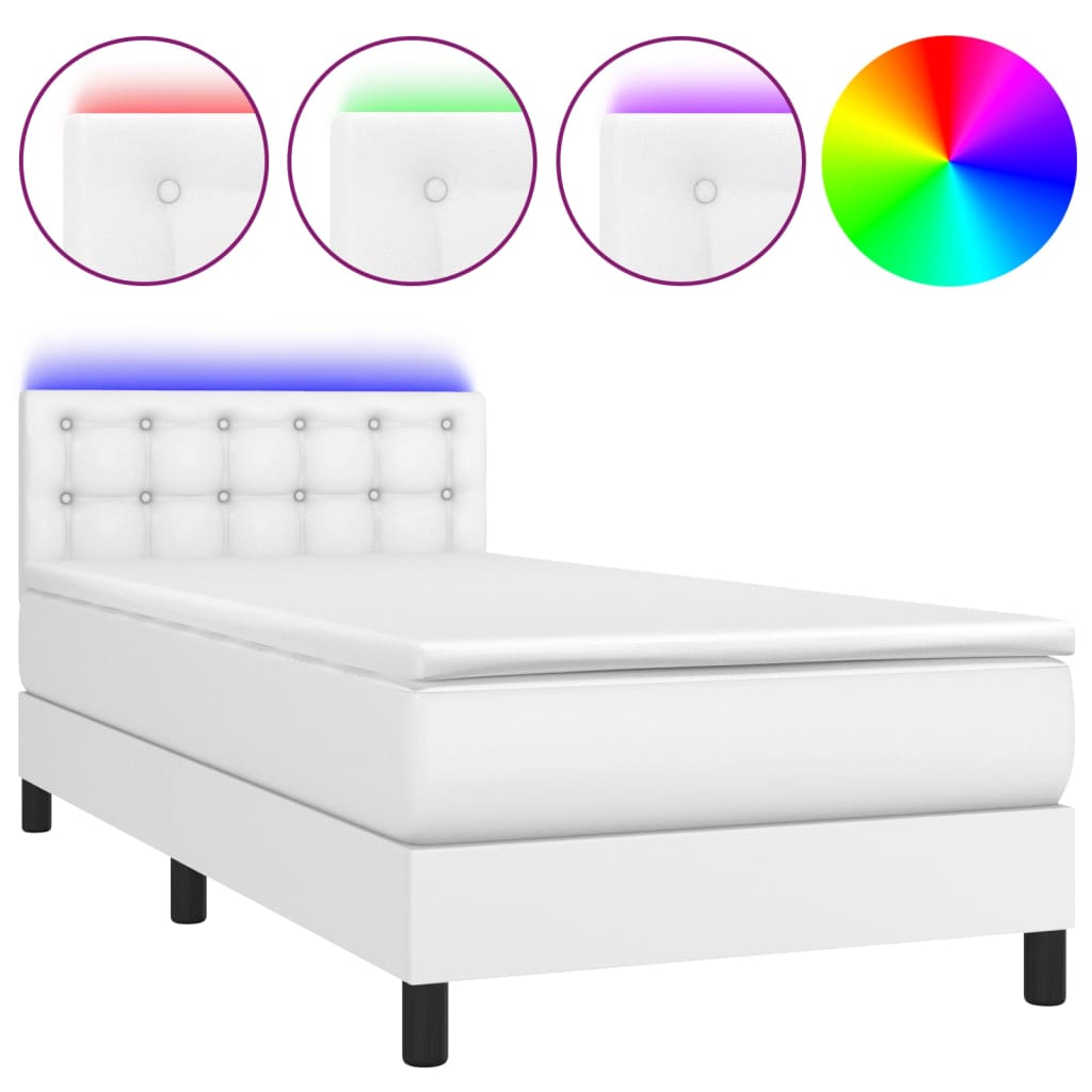 Krevet box spring s madracem LED bijeli 90x190 cm umjetna koža