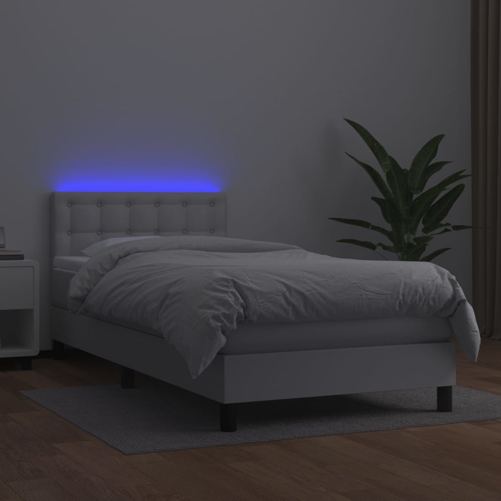 Krevet box spring s madracem LED bijeli 90x190 cm umjetna koža