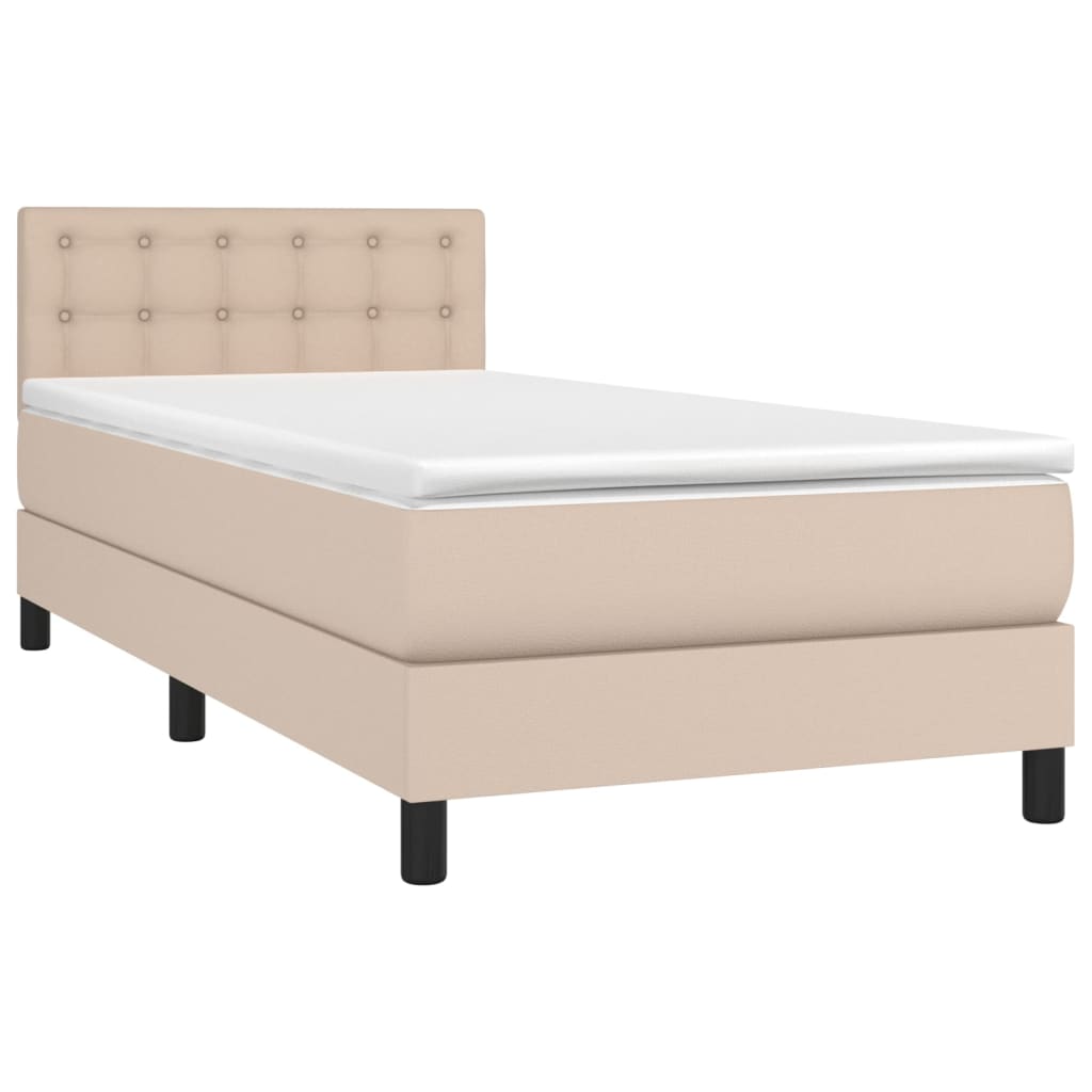 Krevet box spring madrac LED cappuccino 90x190cm umjetna koža