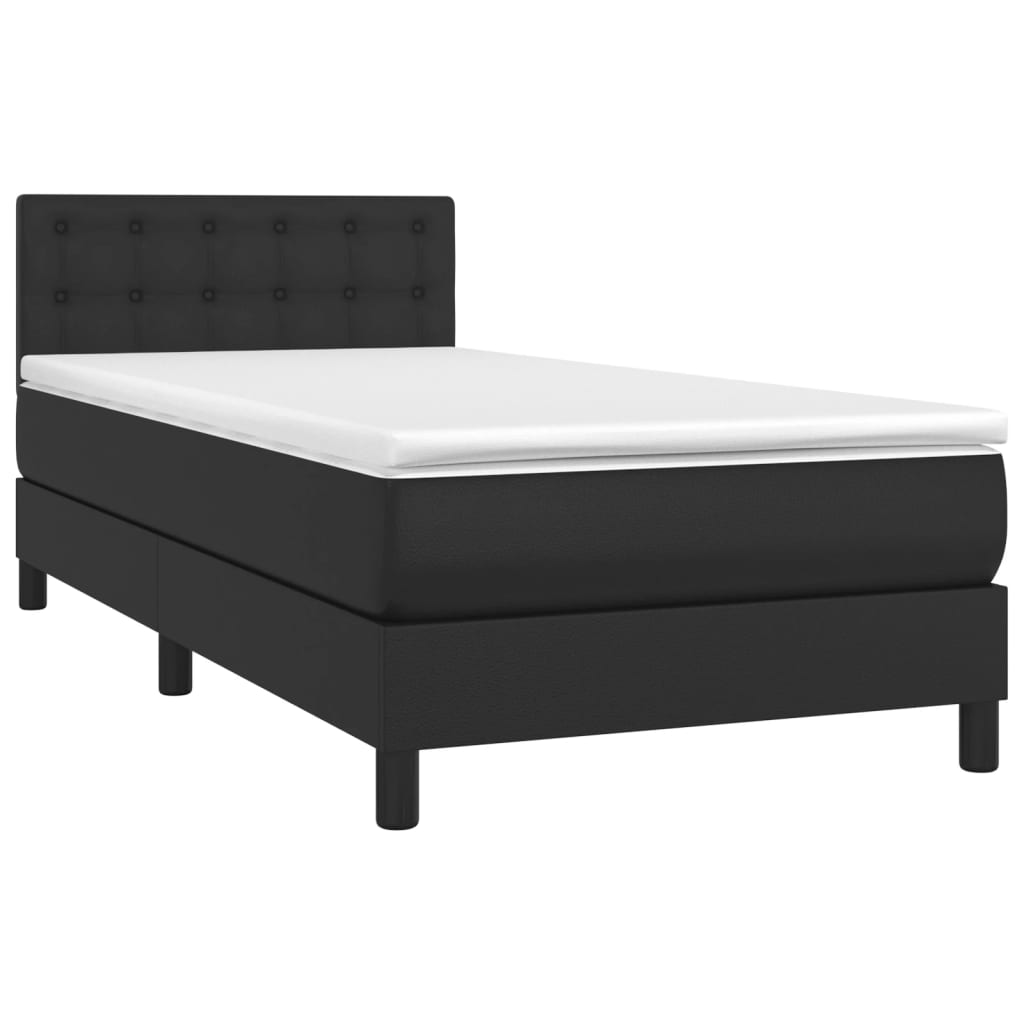 Krevet box spring s madracem LED crni 90x200 cm od umjetne kože