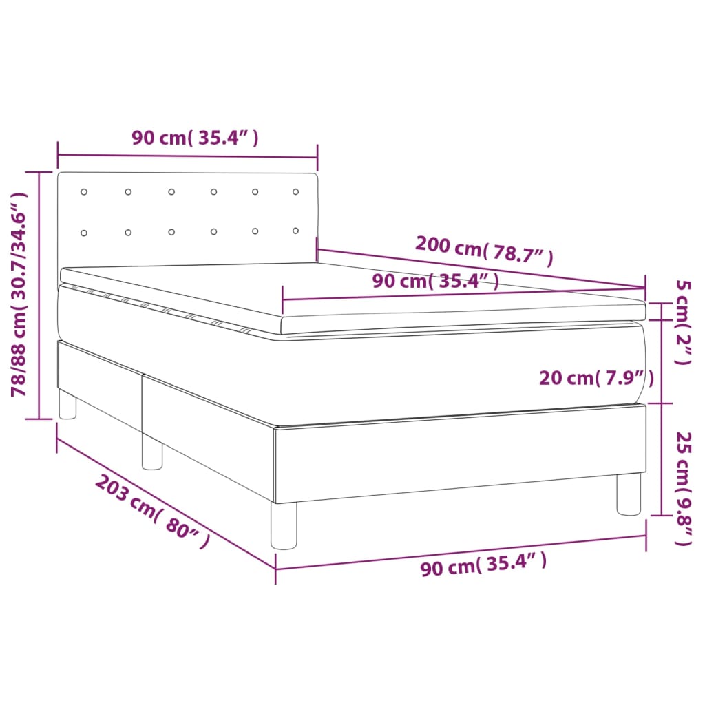 Krevet box spring s madracem LED crni 90x200 cm od umjetne kože