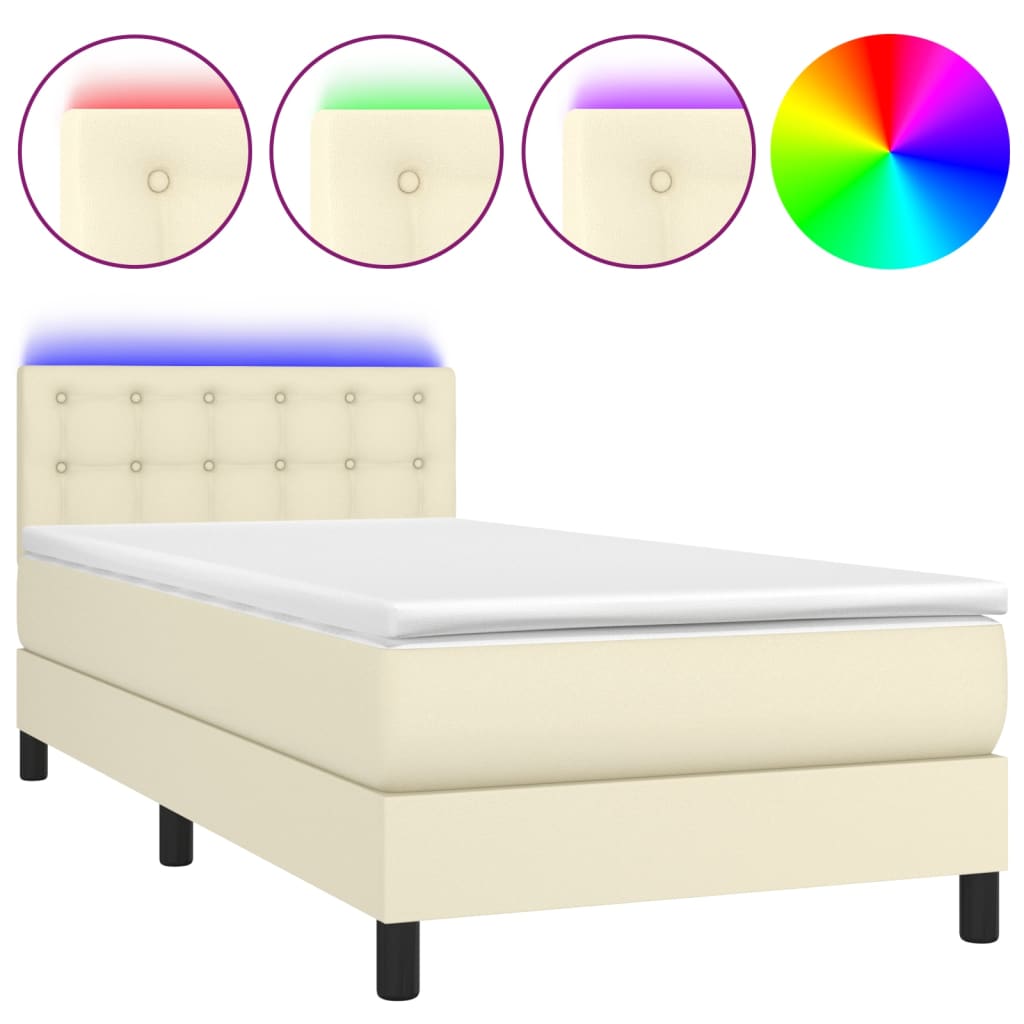 Krevet box spring s madracem LED krem 90x200 cm od umjetne kože