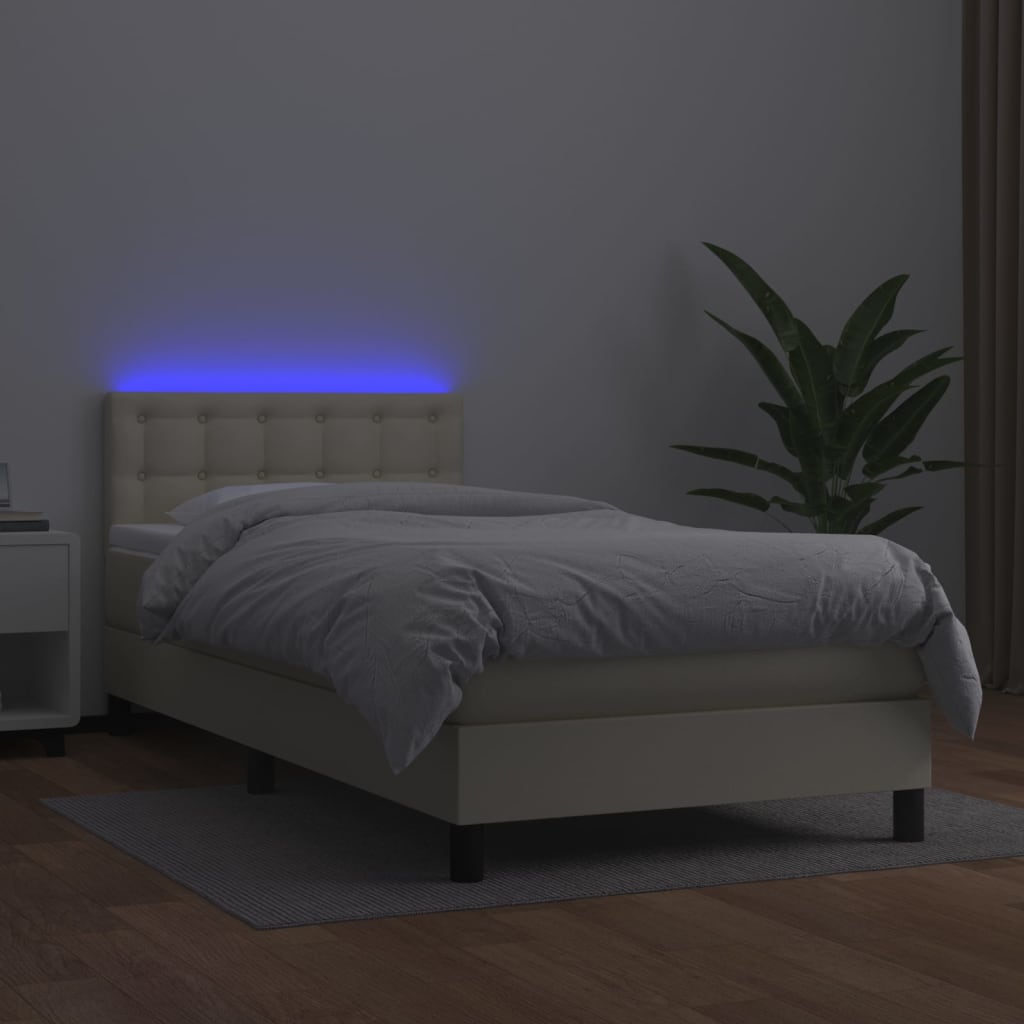 Krevet box spring s madracem LED krem 90x200 cm od umjetne kože