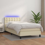 Krevet box spring s madracem LED krem 90x200 cm od umjetne kože