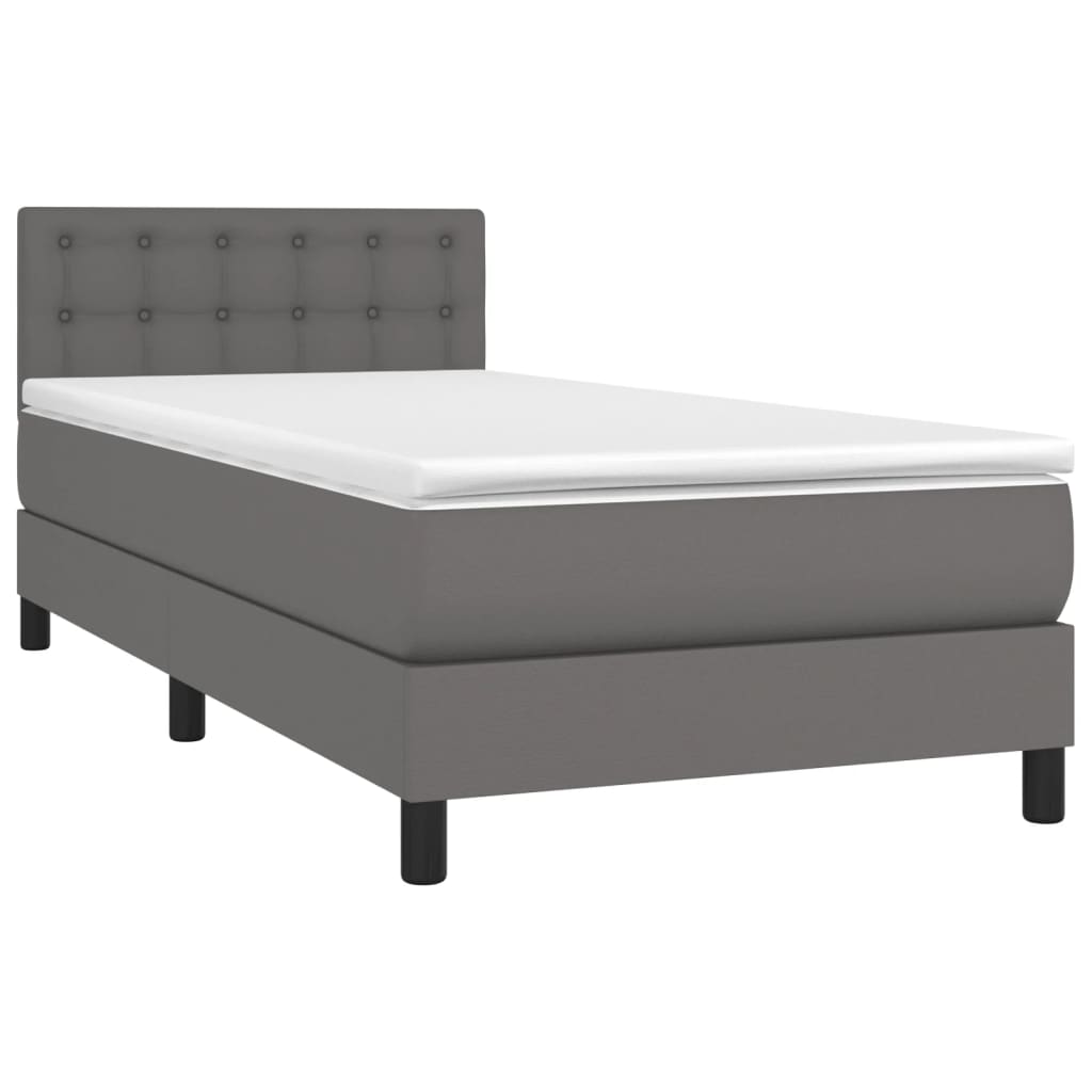 Krevet box spring s madracem LED sivi 90x200 cm od umjetne kože