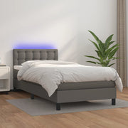 Krevet box spring s madracem LED sivi 90x200 cm od umjetne kože