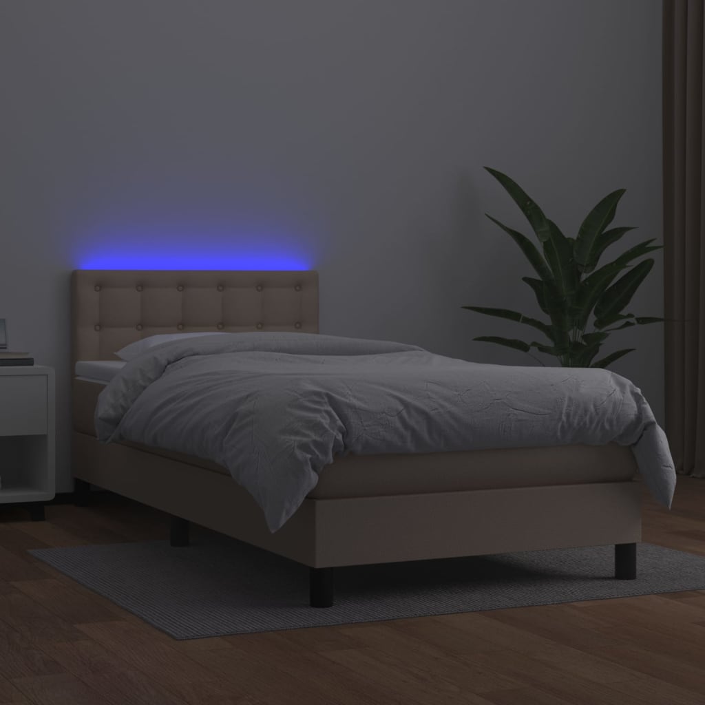 Krevet box spring madrac LED cappuccino 100x200cm umjetna koža
