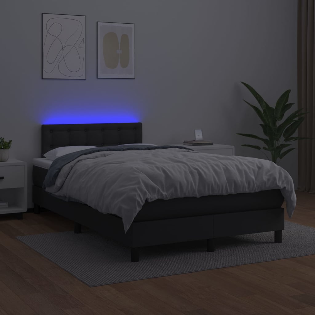 Krevet box spring s madracem LED crni 120x200cm od umjetne kože
