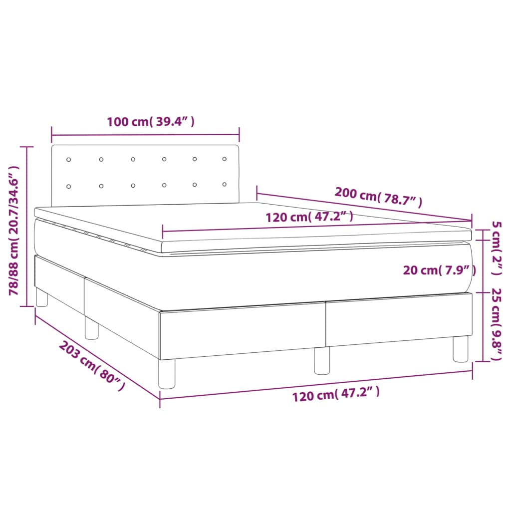 Krevet box spring s madracem LED crni 120x200cm od umjetne kože