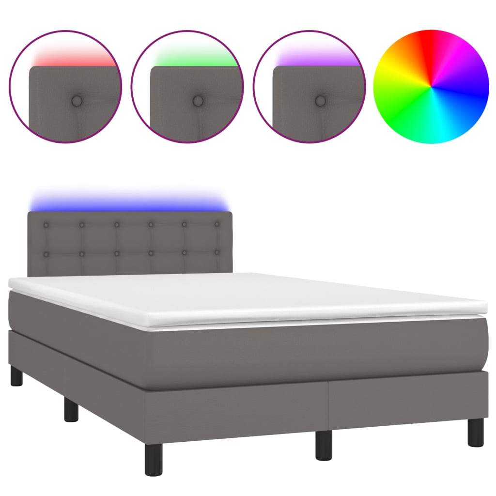 Krevet box spring s madracem LED sivi 120x200cm od umjetne kože