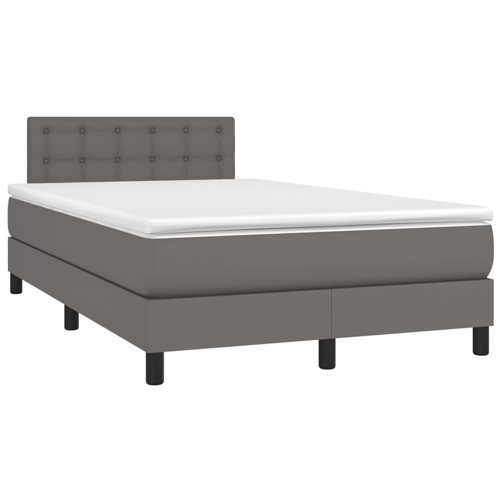 Krevet box spring s madracem LED sivi 120x200cm od umjetne kože