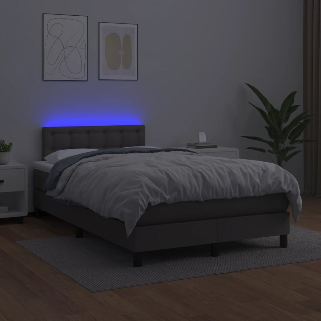 Krevet box spring s madracem LED sivi 120x200cm od umjetne kože