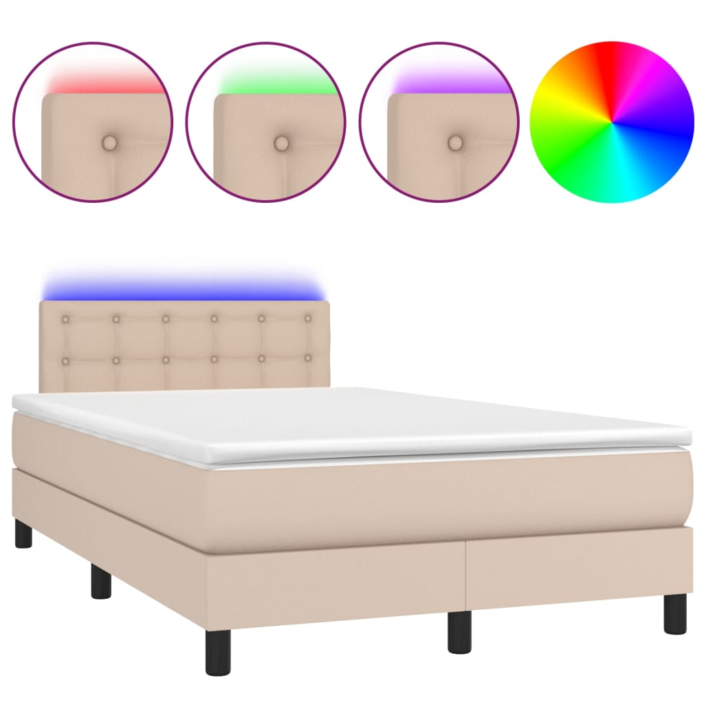 Krevet box spring madrac LED cappuccino 120x200cm umjetna koža
