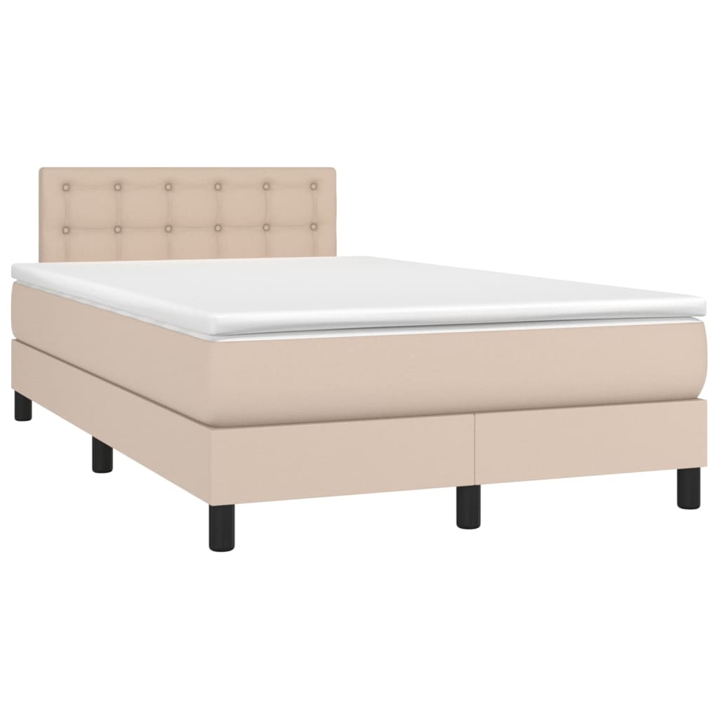 Krevet box spring madrac LED cappuccino 120x200cm umjetna koža