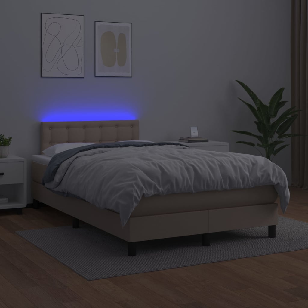 Krevet box spring madrac LED cappuccino 120x200cm umjetna koža