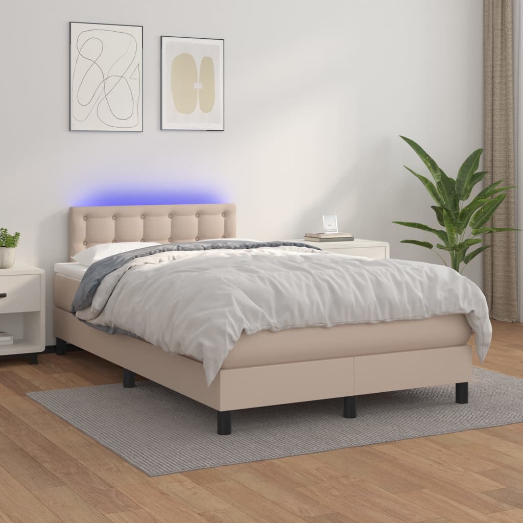 Krevet box spring madrac LED cappuccino 120x200cm umjetna koža