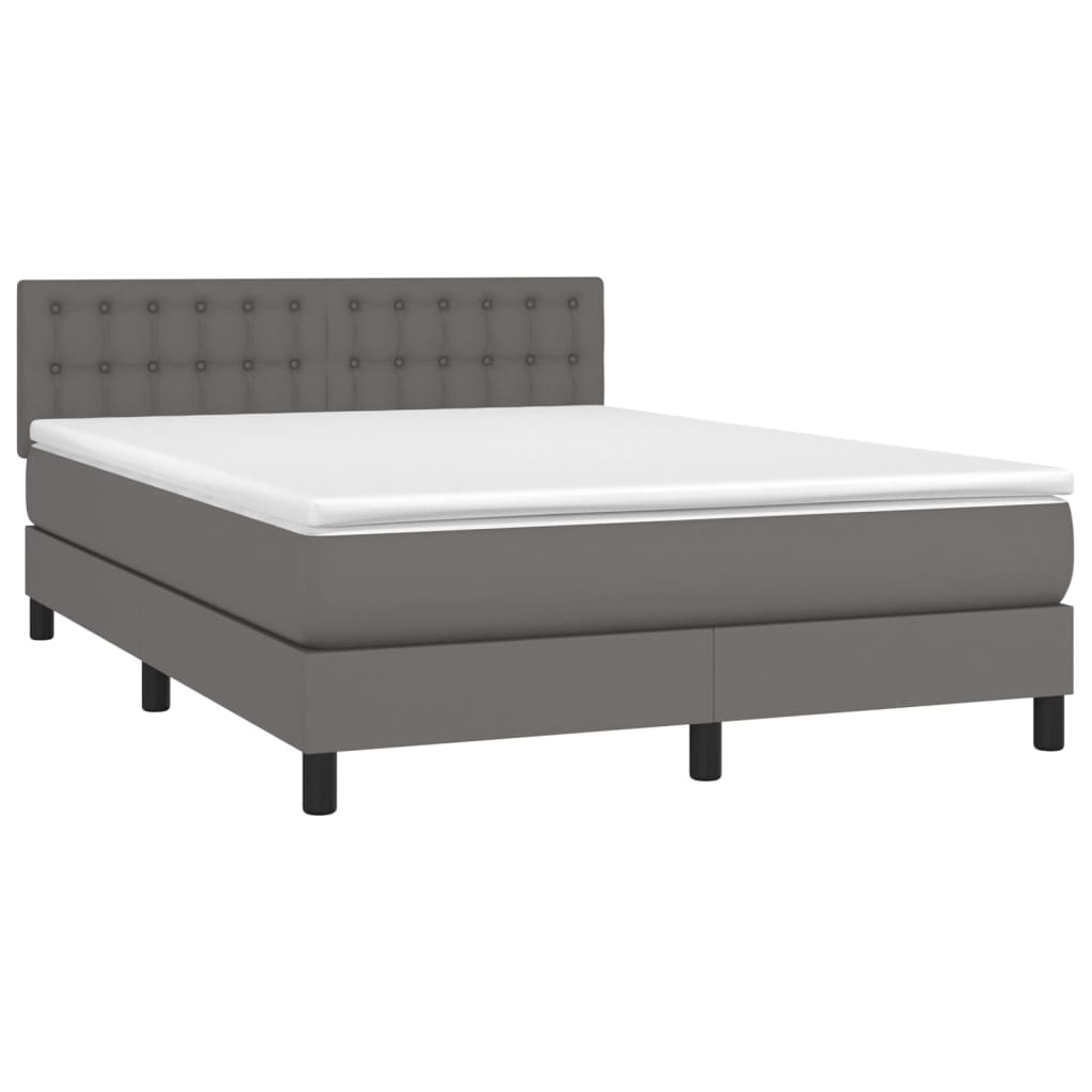 Krevet box spring s madracem LED sivi 140x190cm od umjetne kože
