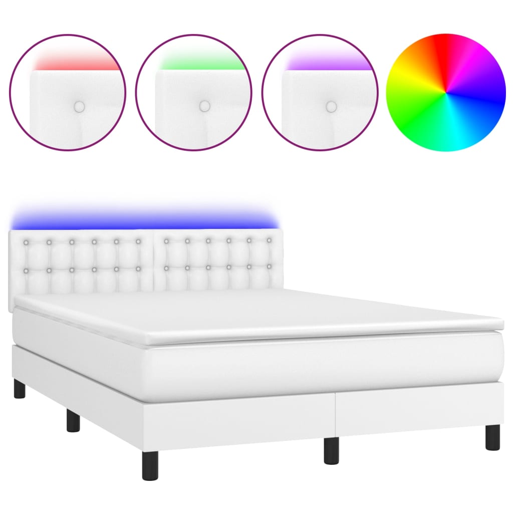 Krevet box spring s madracem LED bijeli 140x200 cm umjetna koža