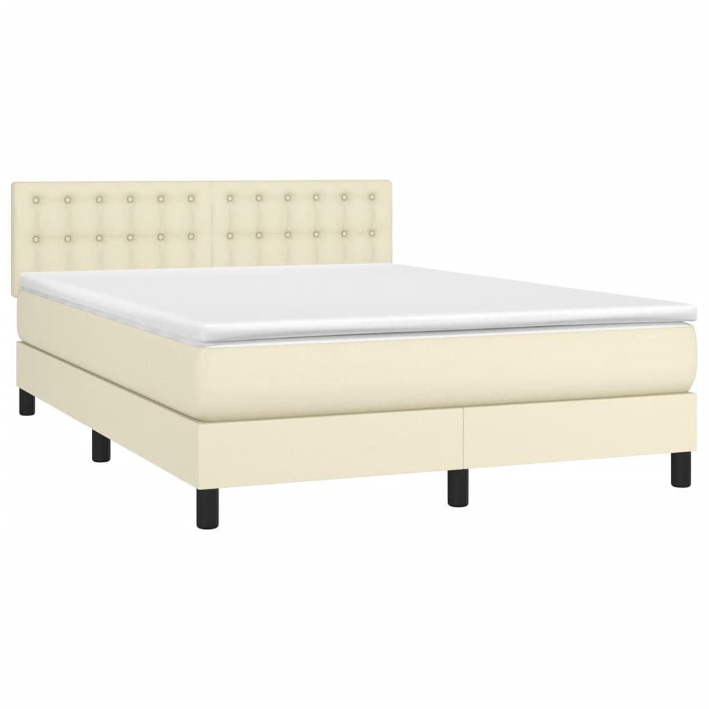 Krevet box spring s madracem LED krem 140x200cm od umjetne kože