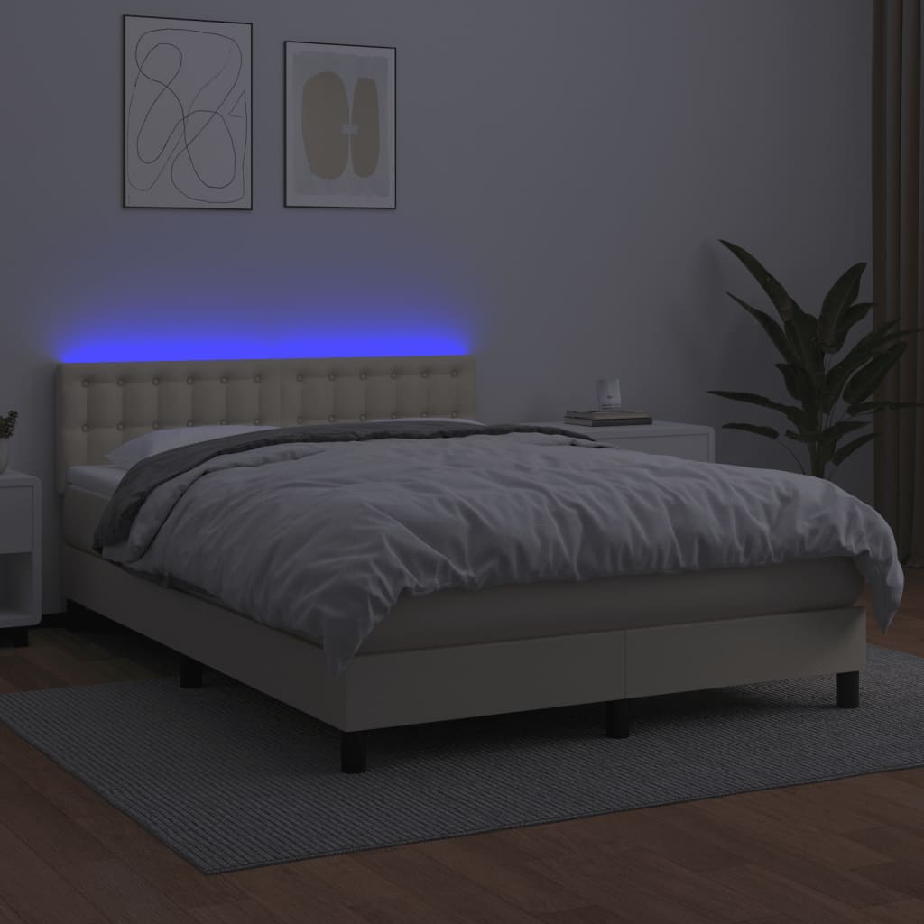 Krevet box spring s madracem LED krem 140x200cm od umjetne kože