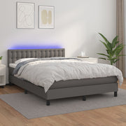 Krevet box spring s madracem LED sivi 140x200cm od umjetne kože