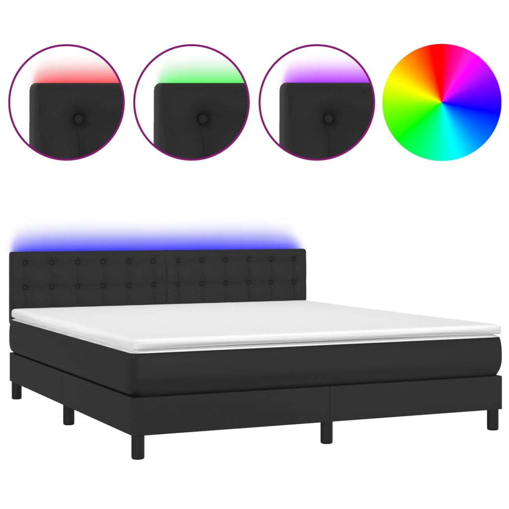 Krevet box spring s madracem LED crni 160x200cm od umjetne kože