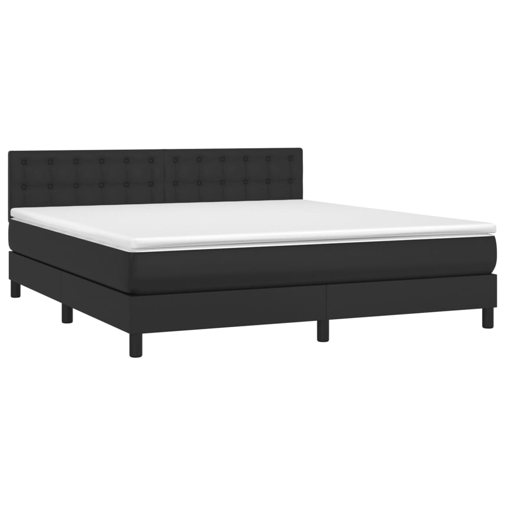 Krevet box spring s madracem LED crni 160x200cm od umjetne kože