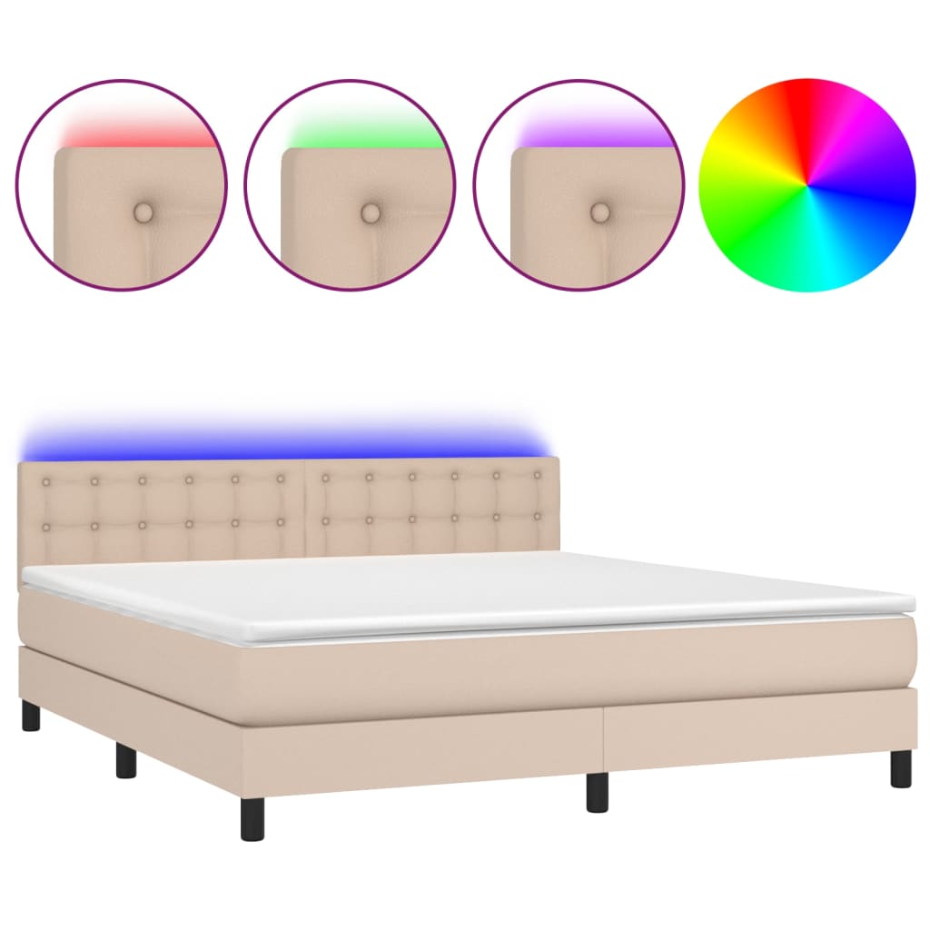 Krevet box spring madrac LED cappuccino 160x200cm umjetna koža