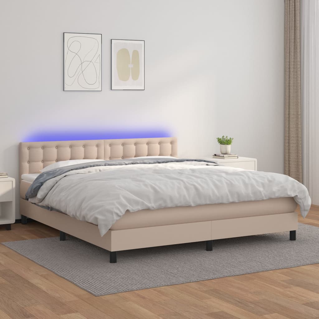 Krevet box spring madrac LED cappuccino 160x200cm umjetna koža