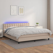 Krevet box spring madrac LED cappuccino 160x200cm umjetna koža