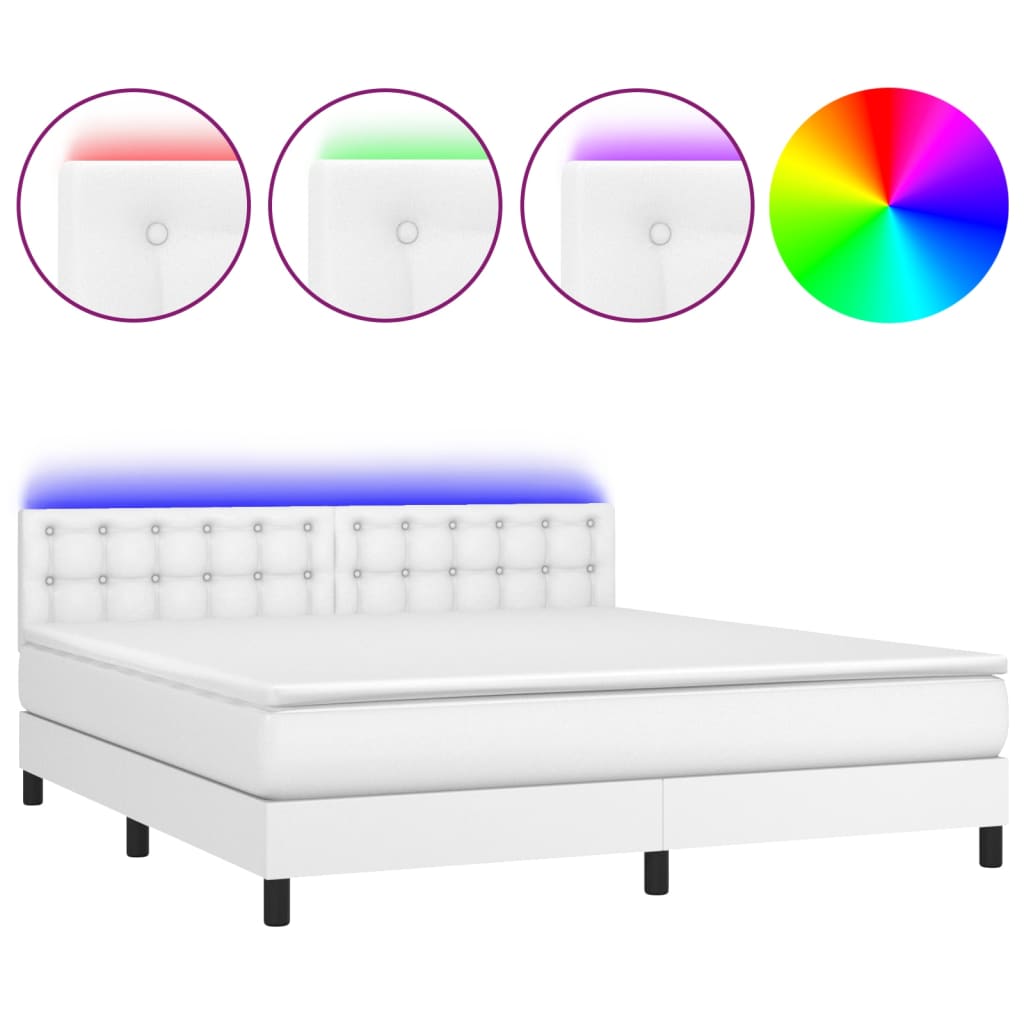 Krevet box spring s madracem LED bijeli 180x200 cm umjetna koža