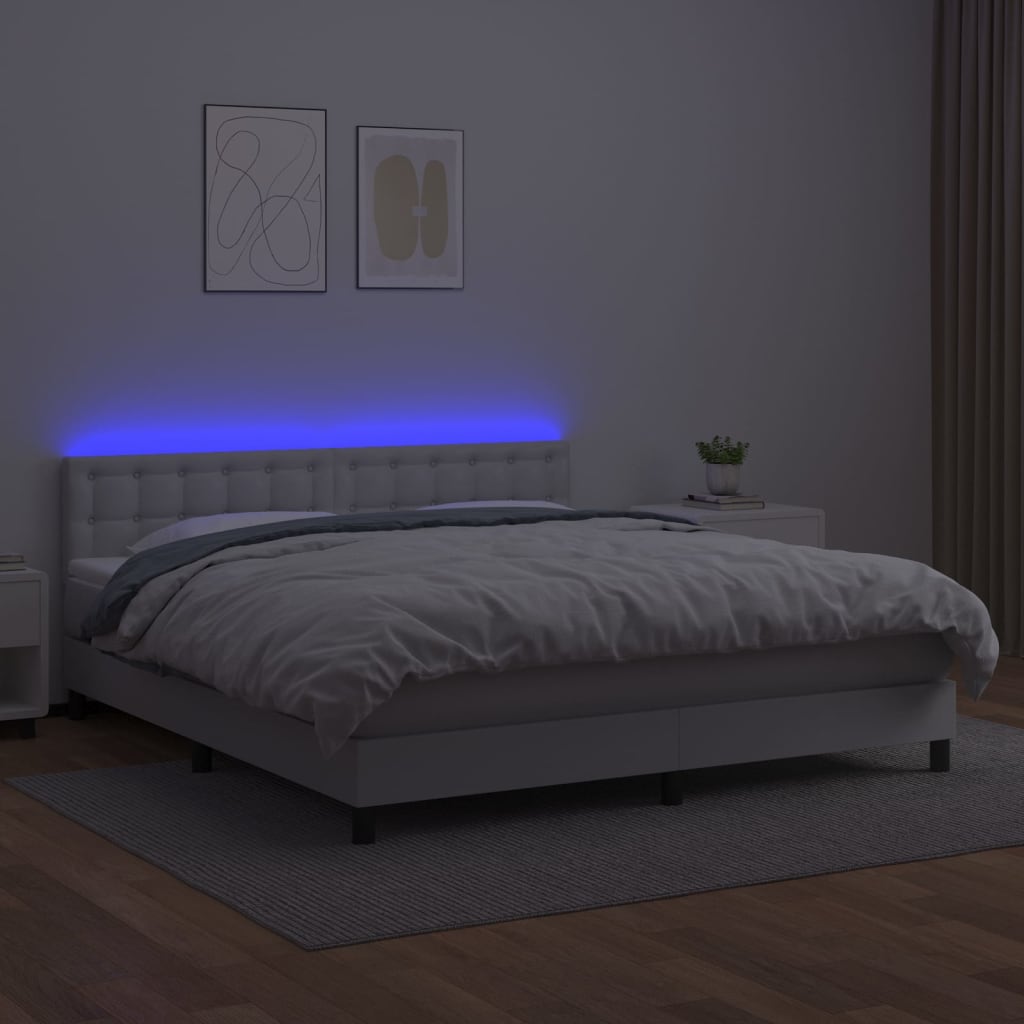 Krevet box spring s madracem LED bijeli 180x200 cm umjetna koža