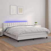 Krevet box spring s madracem LED bijeli 180x200 cm umjetna koža