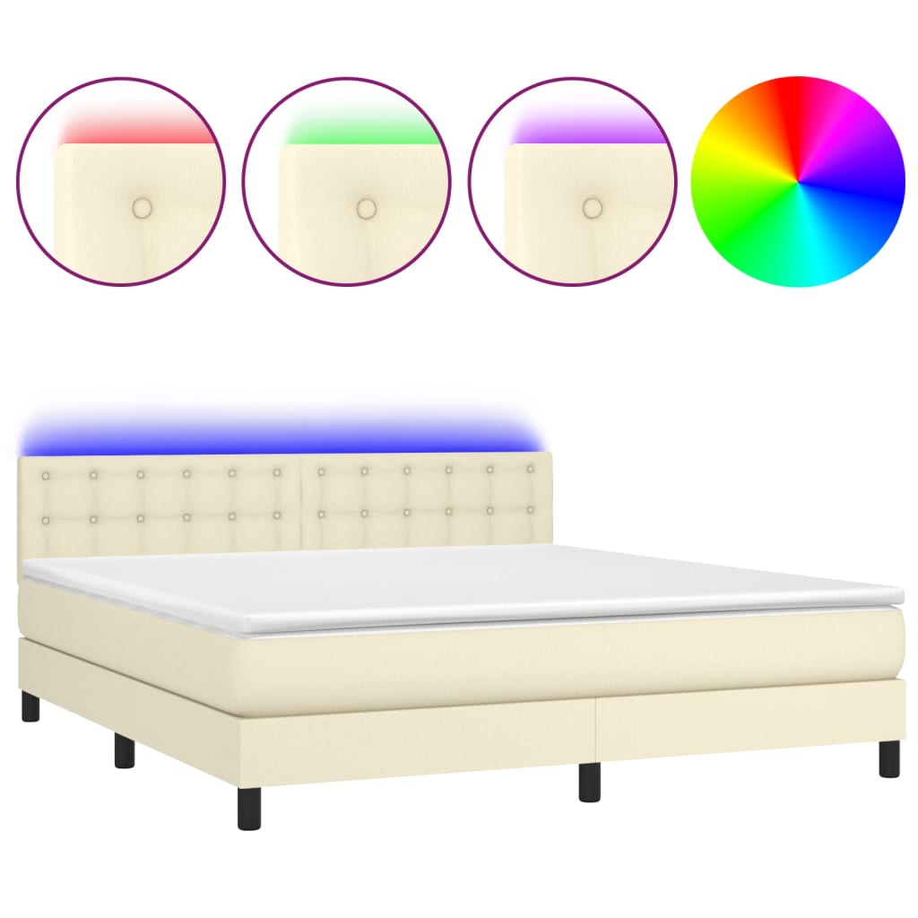Krevet box spring s madracem LED krem 180x200cm od umjetne kože