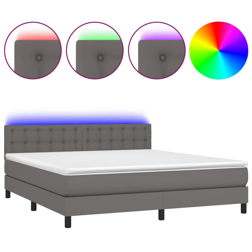 Krevet box spring s madracem LED sivi 180x200cm od umjetne kože