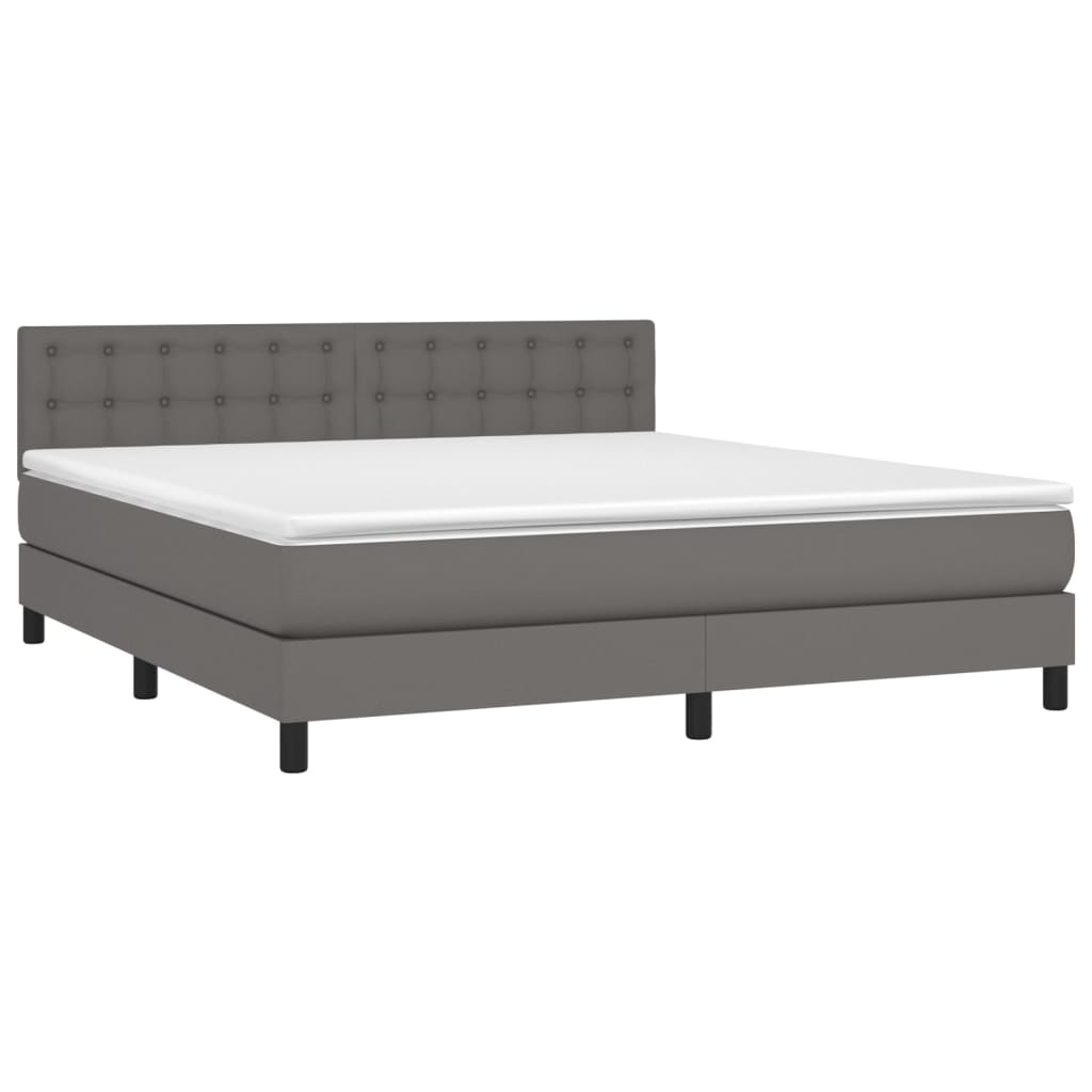Krevet box spring s madracem LED sivi 180x200cm od umjetne kože
